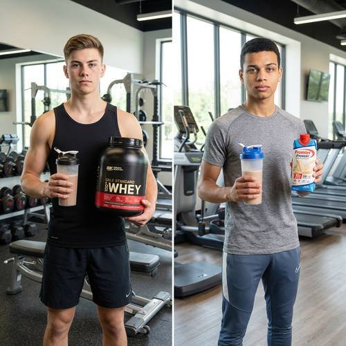 Best protein for beginners comparison featuring ON Gold Standard and Premier Protein tubs.