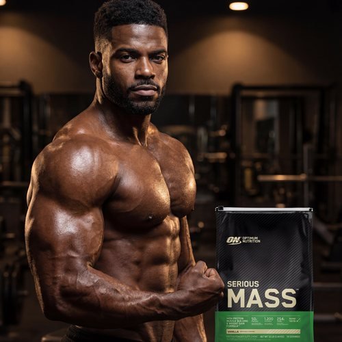 Optimum Nutrition Serious Mass vanilla weight gainer bag